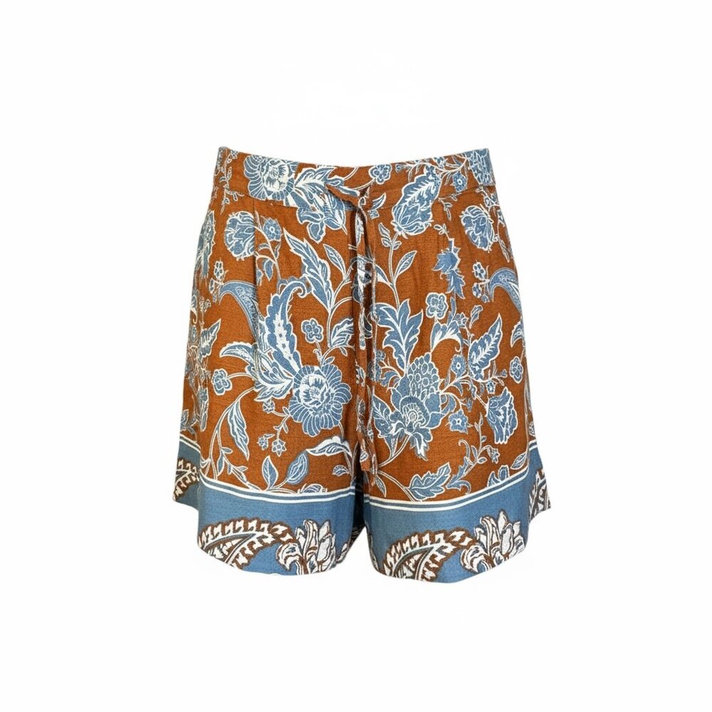 CeCe Floral Linen Blend Shorts Blue/Brown Floral print – Size M (NWT)
